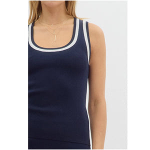 Varsity Stripe Knit Tank Top  navy front | MILK MONEY milkmoney.co | cute tops for women. trendy tops for women. cute blouses for women. stylish tops for women. pretty womens tops. 
