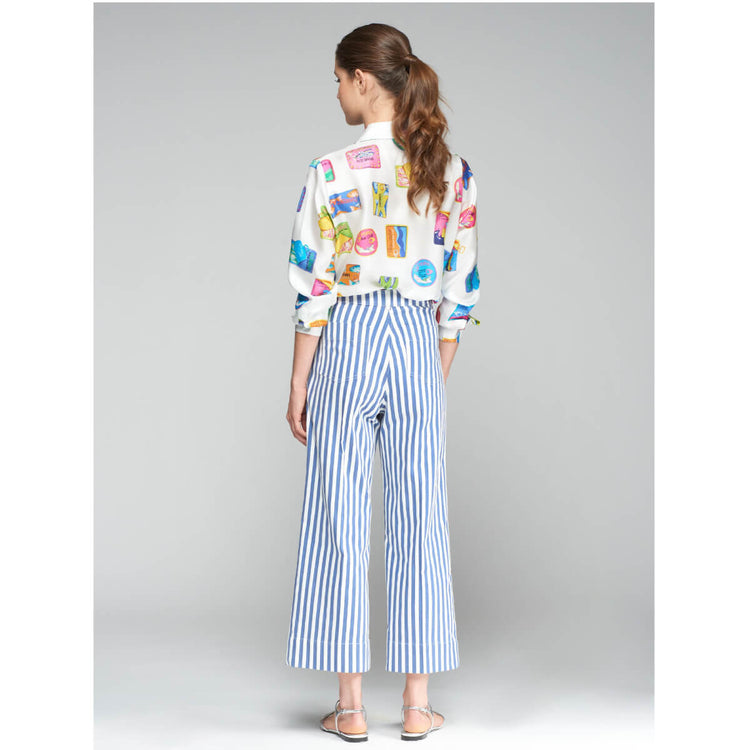 Vilagallo Dorin Striped Trouser with Lobster Button Detail blue back | MILK MONEY milkmoney.co | cute pants for women. cute trendy pants. 
