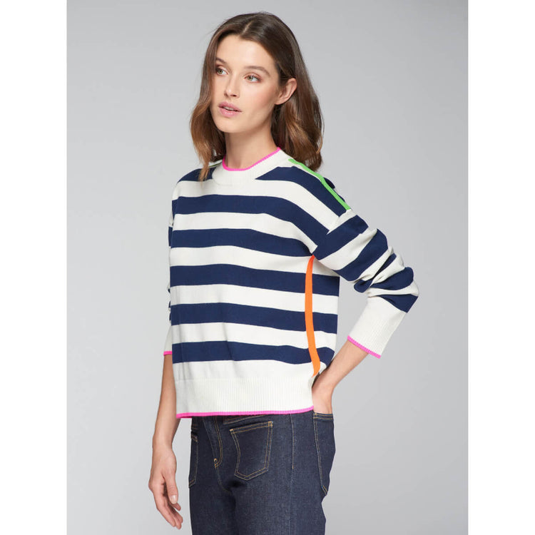 Vilagallo Fabiola Striped Tiger Crew Neck Sweater side white | MILK MONEY milkmoney.co | cute tops for women. trendy tops for women. cute blouses for women. stylish tops for women. pretty womens tops. 
