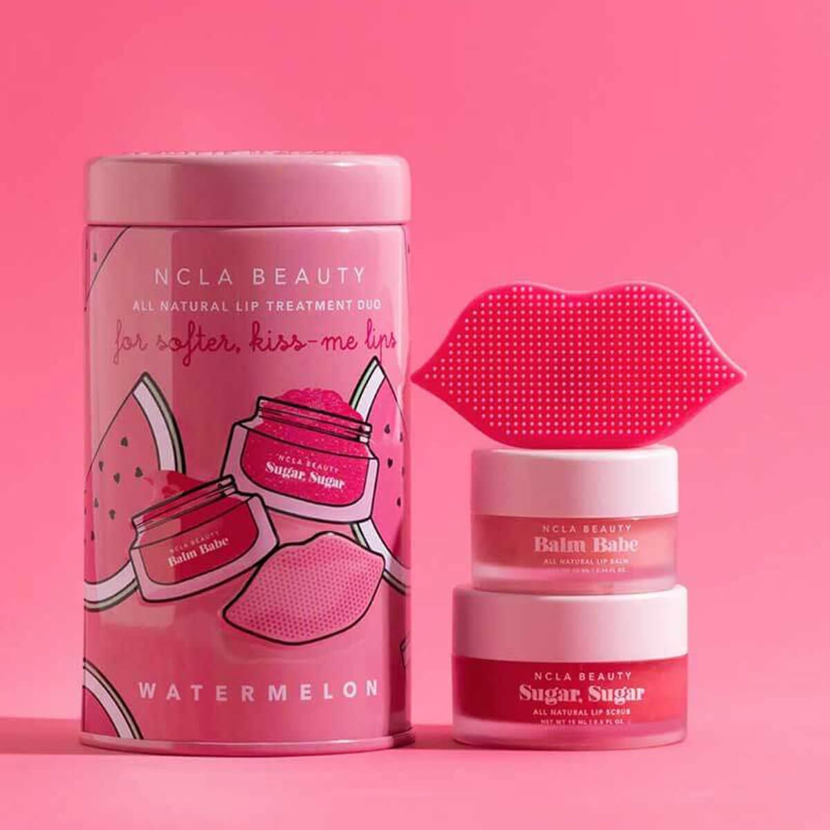 NCLA Beauty Watermelon Lip Care Set + Lip Scrubber front | MILK MONEY milkmoney.co | natural skin care products. organic skin care. clean beauty products. organic skin care products. natural skincare. vegan skincare. organic skincare. organic beauty products. vegan cruelty free skincare. vegan skincare products