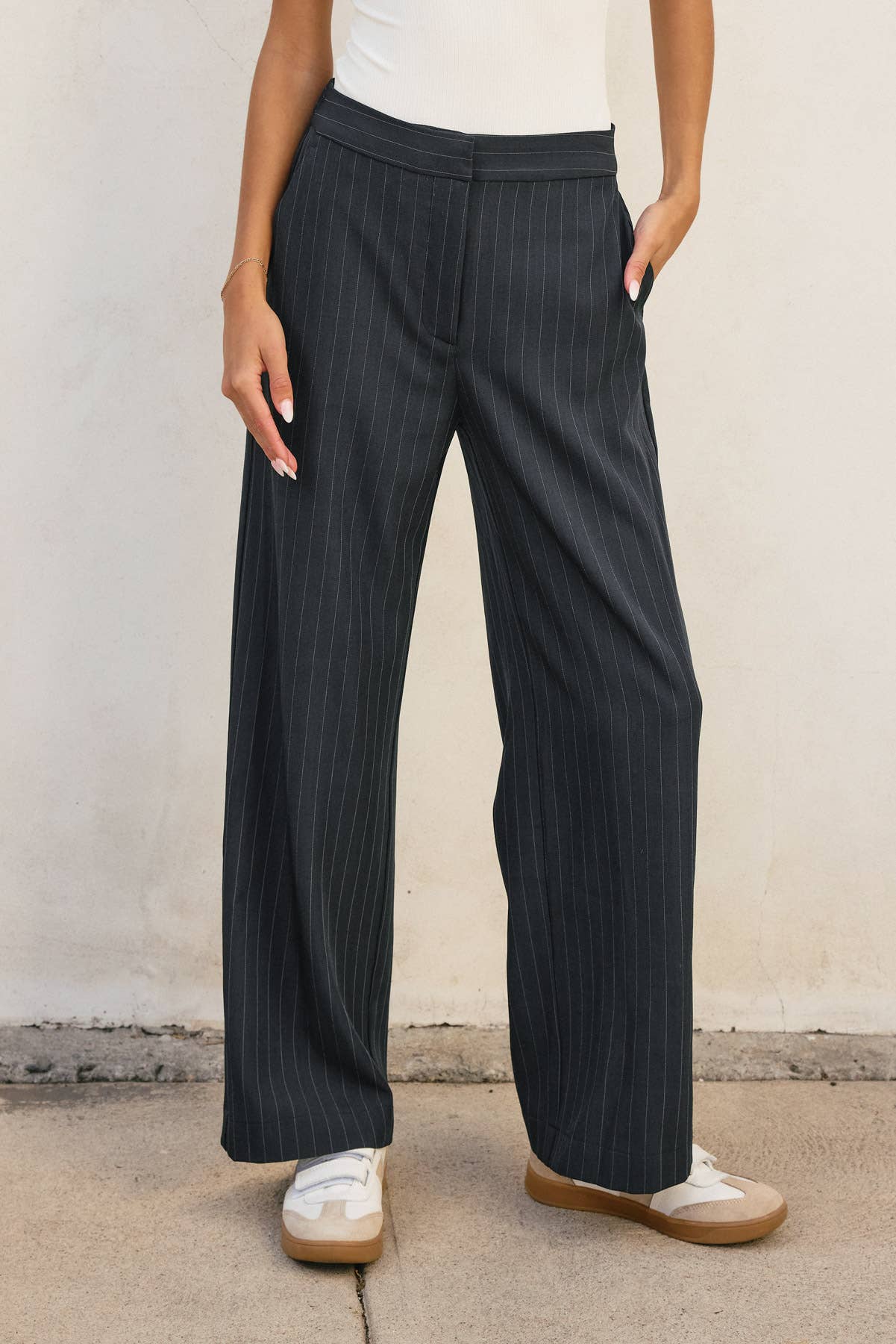 Pinstriped Wide Leg Trousers