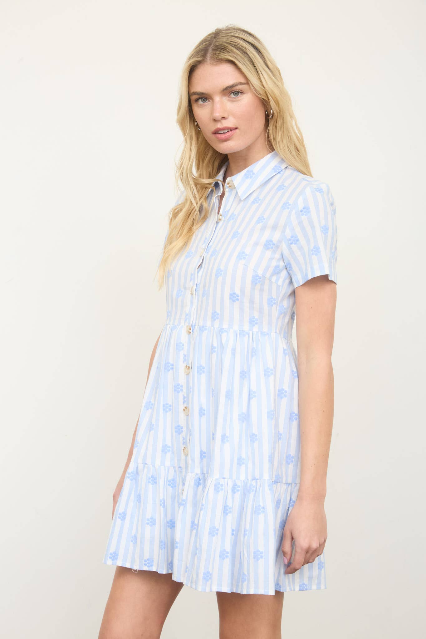 Floral Collared Short Sleeve Dress