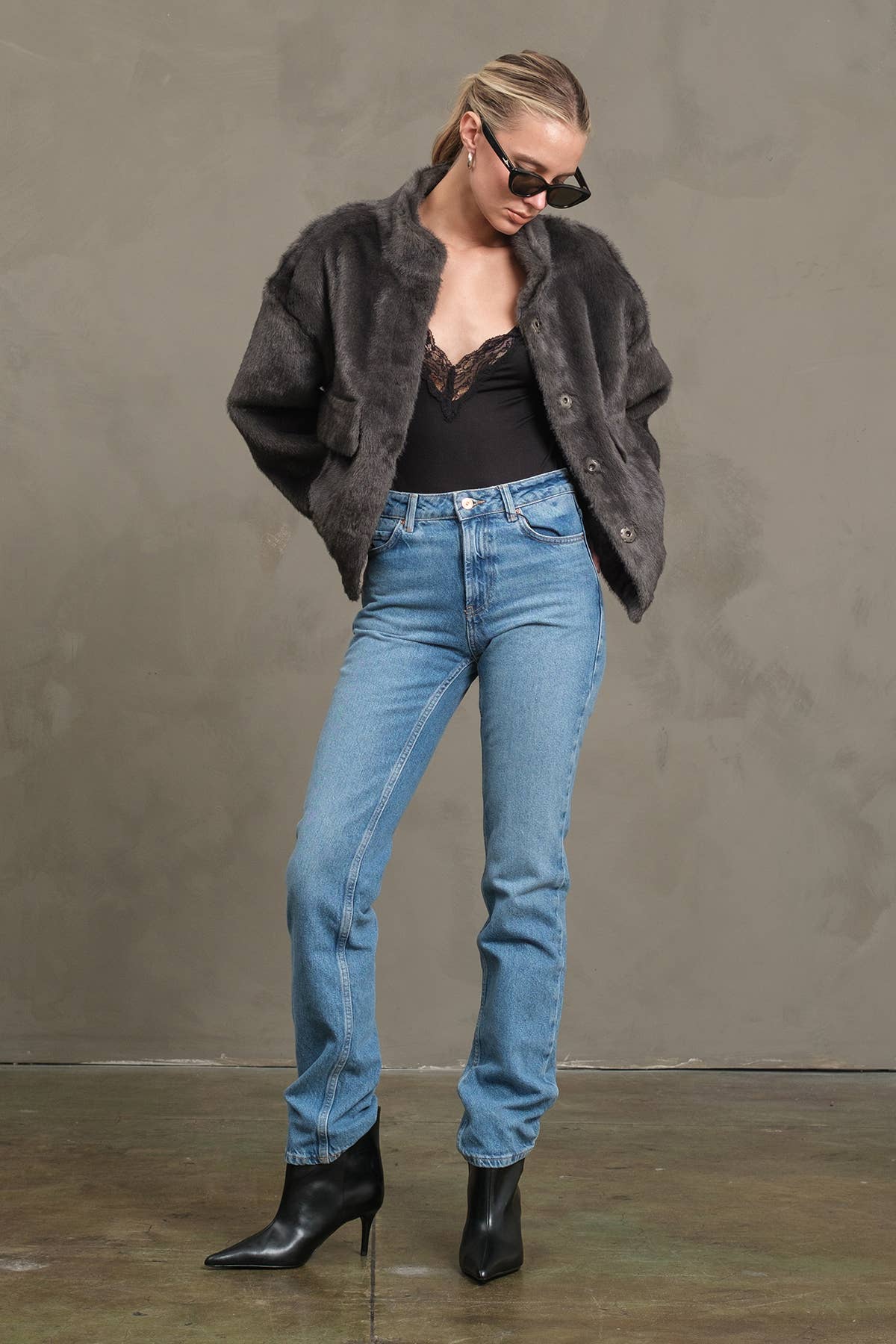 Faux Fur Button Jacket