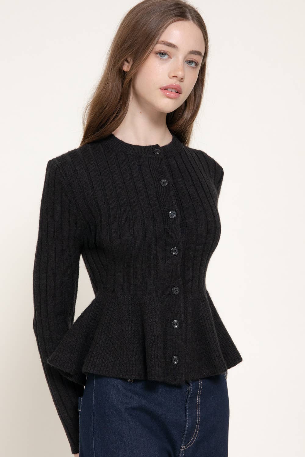 Peplum Sweater Cardigan Black
