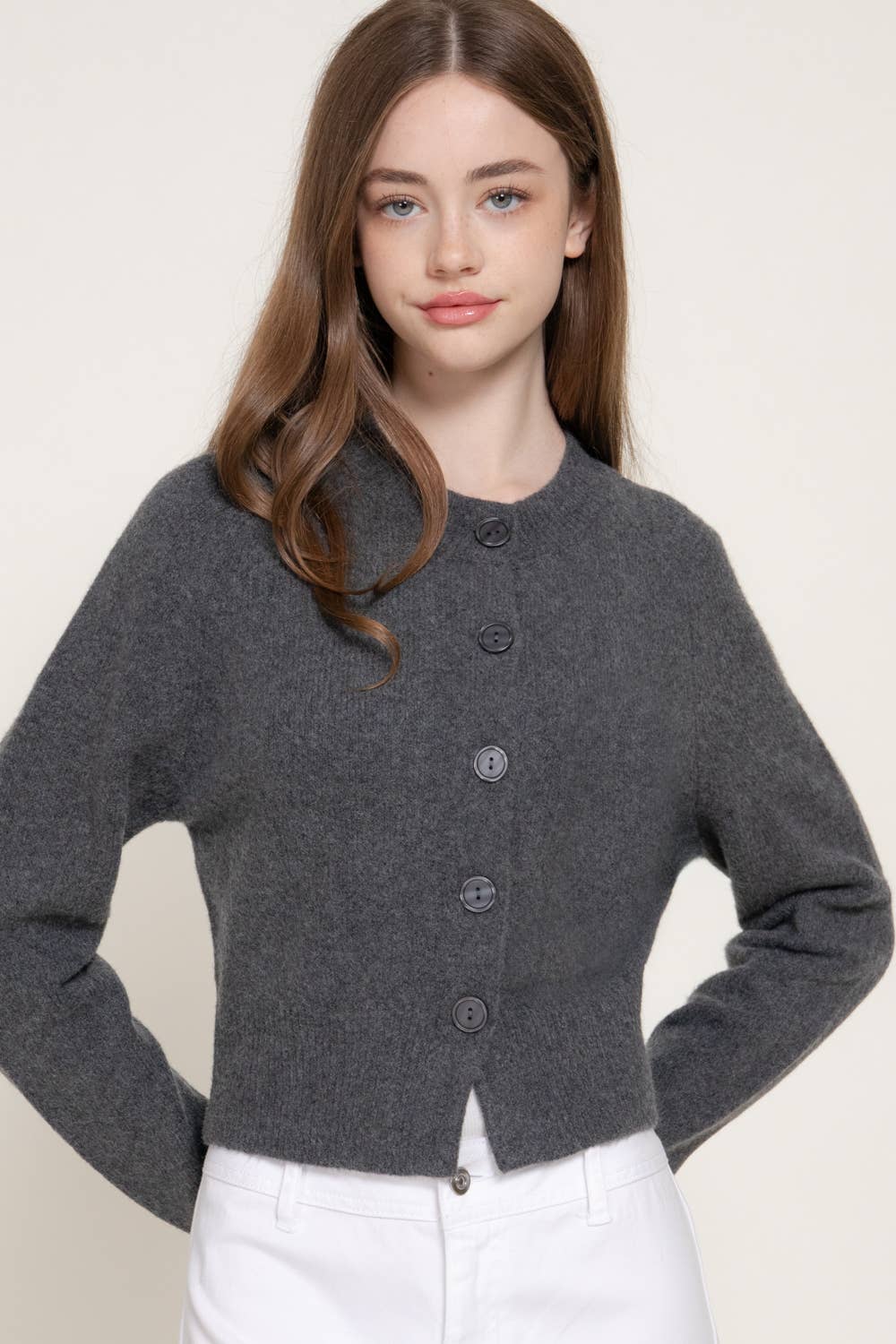 Round Neck Button Down Sweater