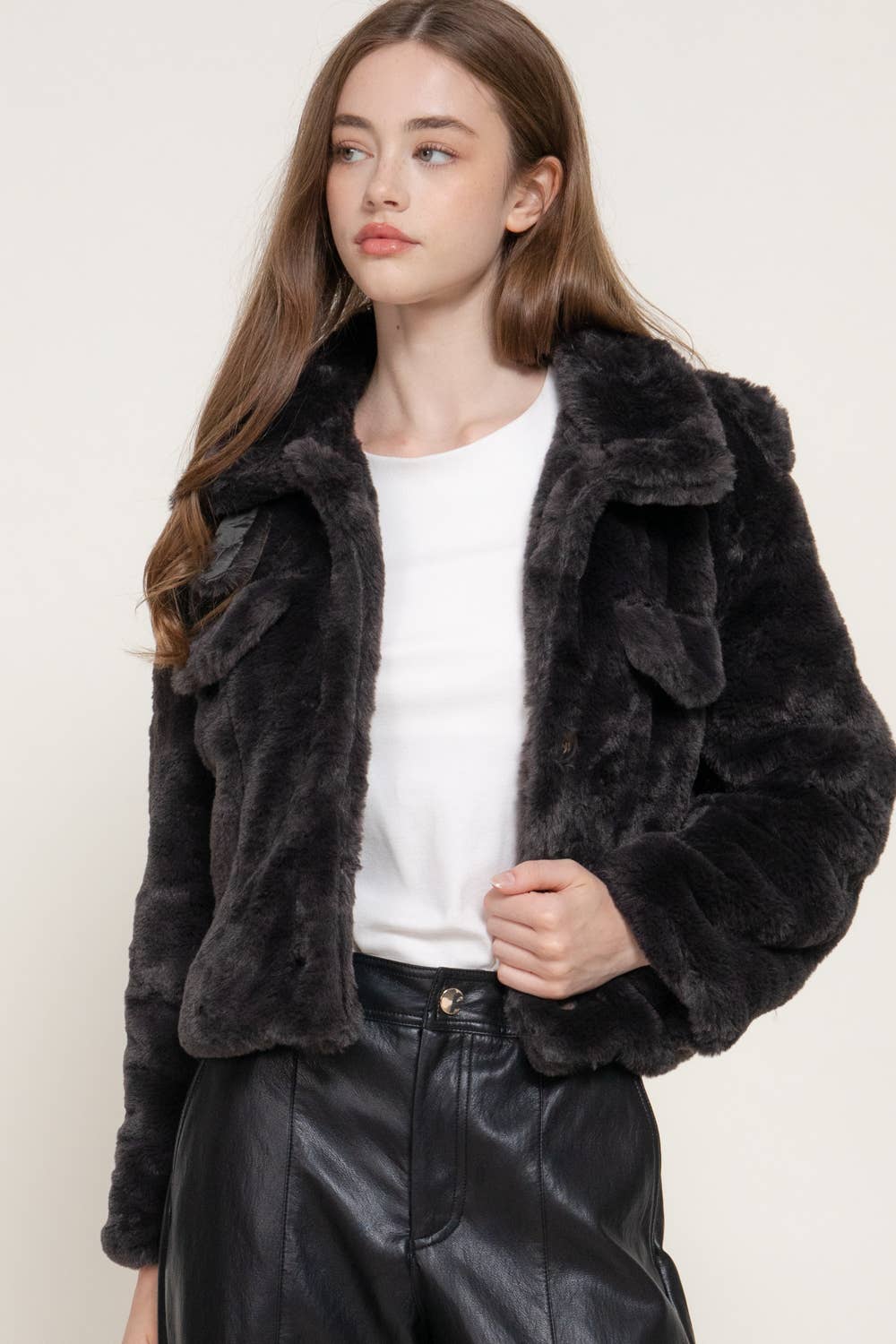 Funnel Neck Faux Fur Jacket