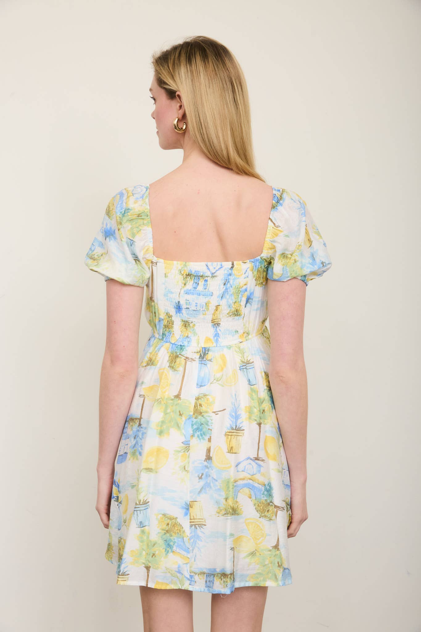 Lemon Puff Sleeve Mini Dress