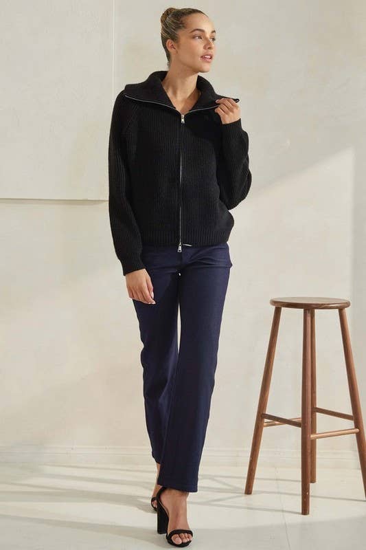Funnel Neck Zip Cardigan