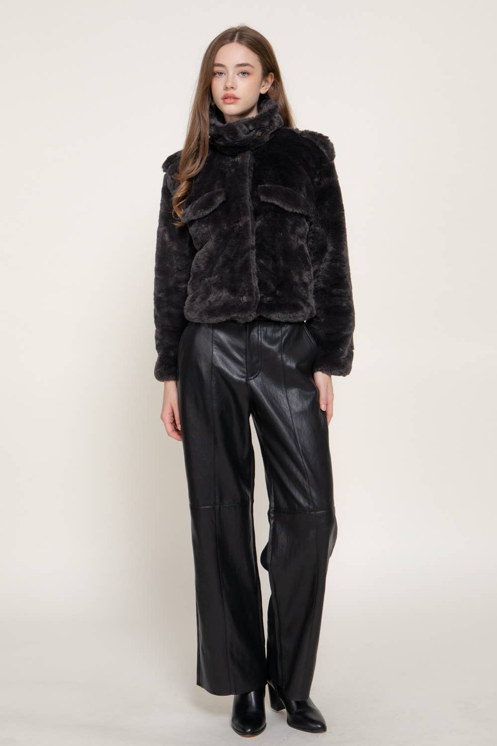 Funnel Neck Faux Fur Jacket