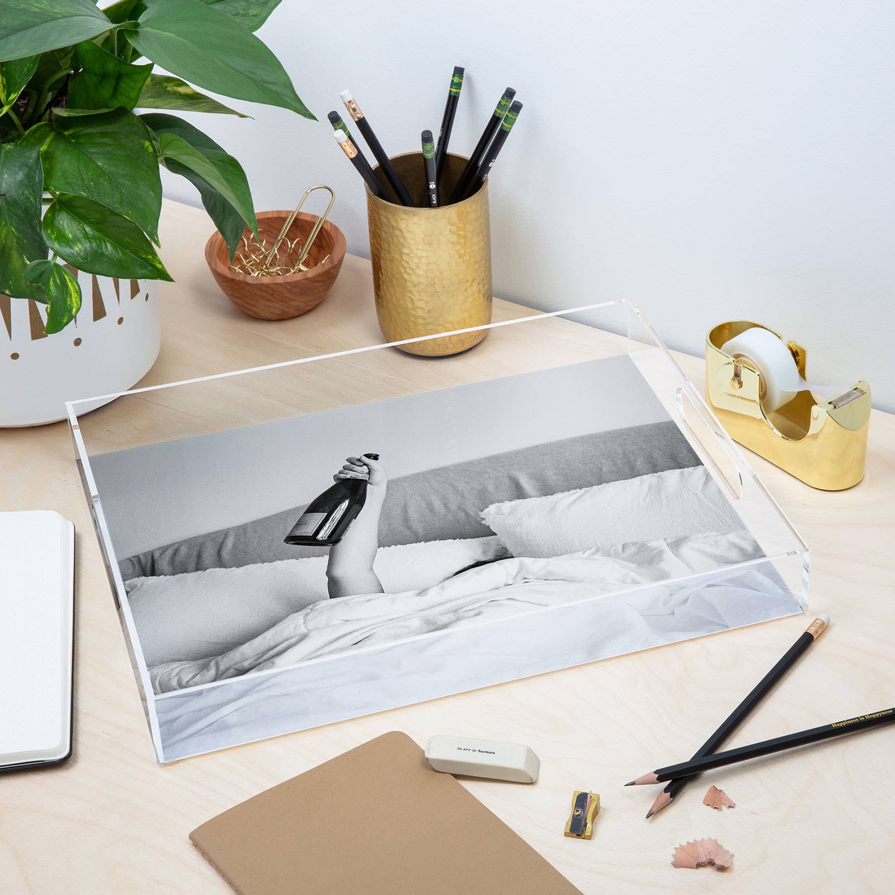 Champagne In Bed Acrylic Tray