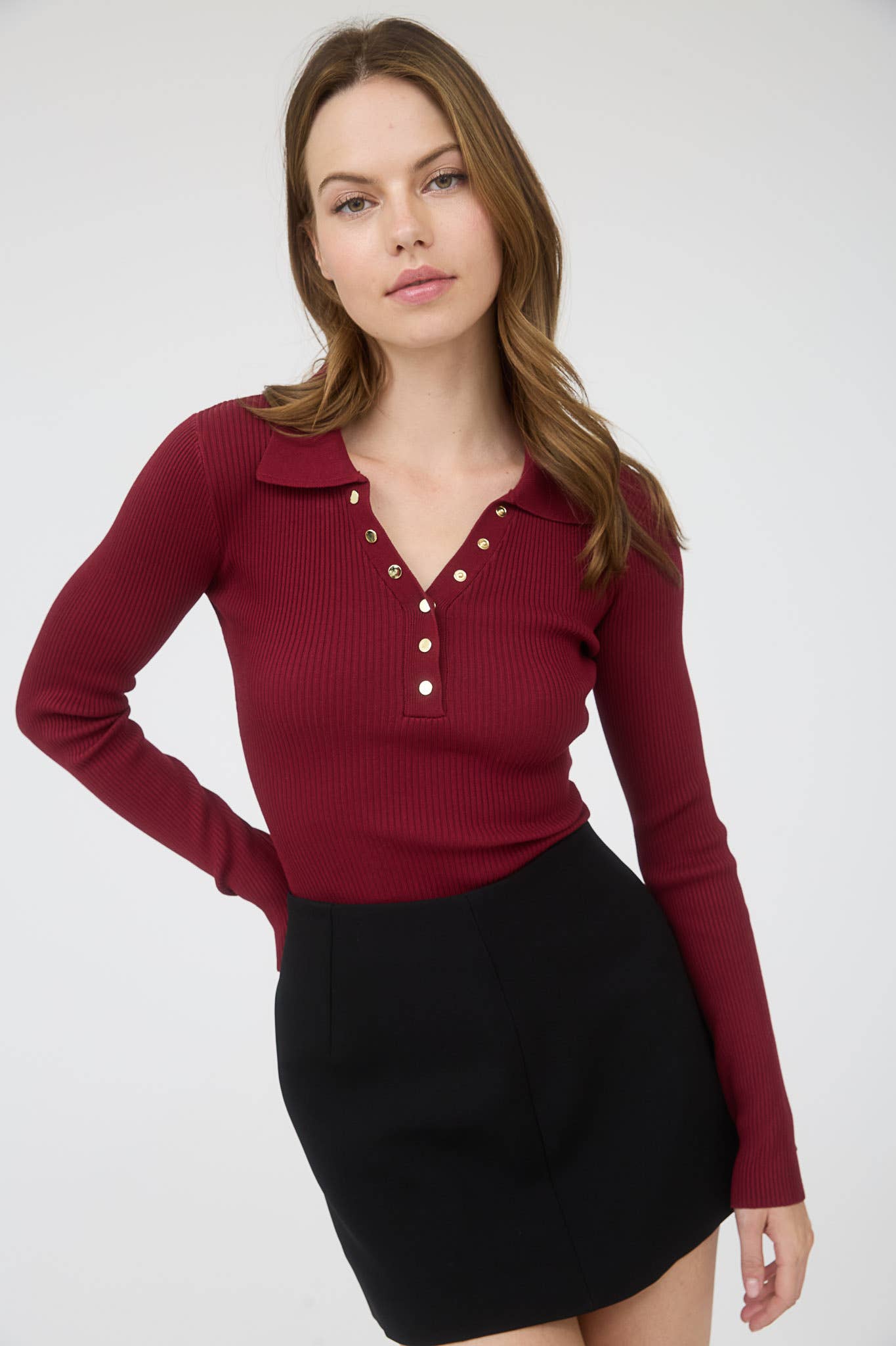 Gold-Button Knit Long Sleeve