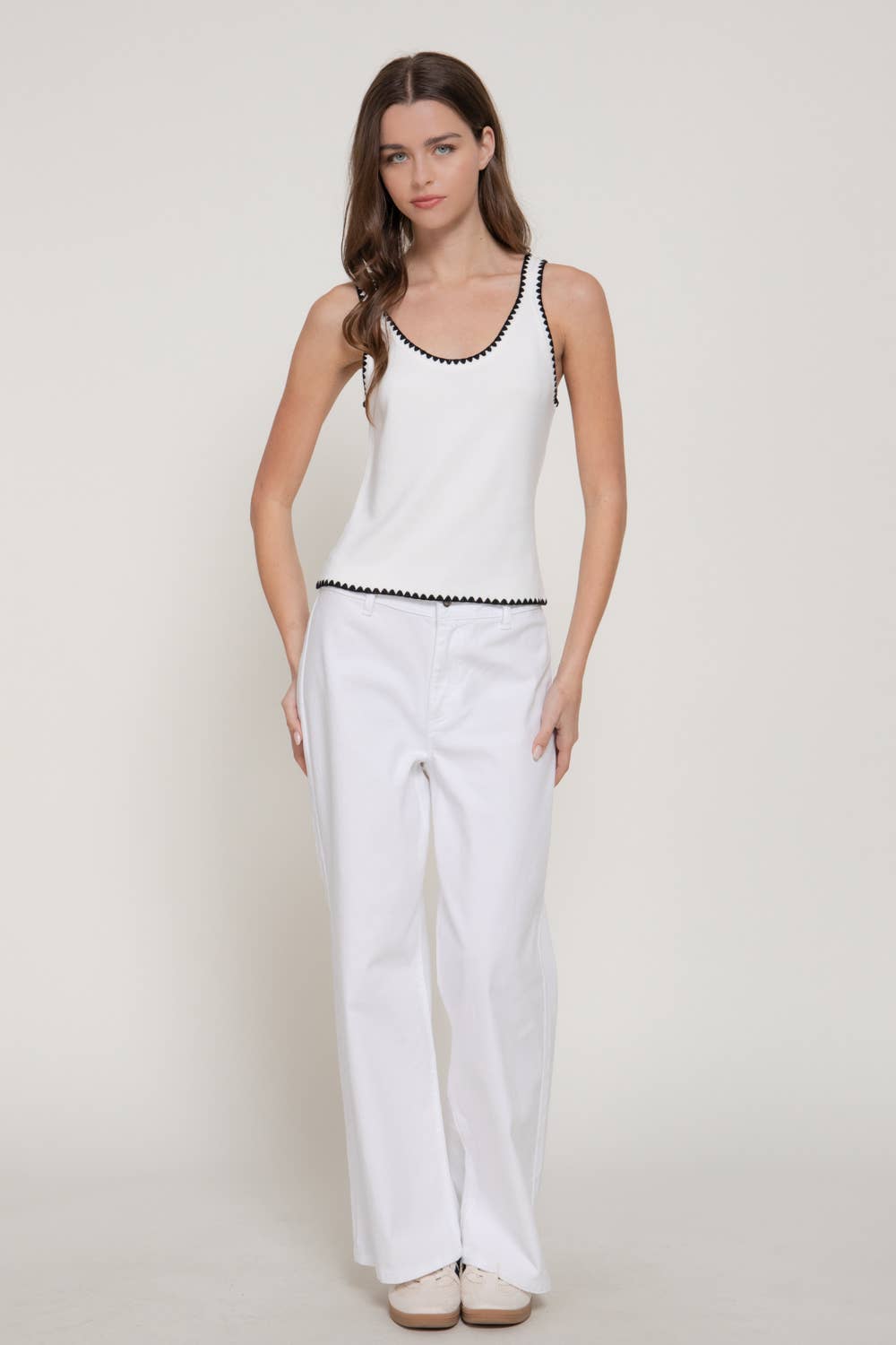 Embroidered Trim Sweater Tank