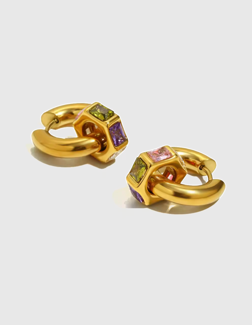 Gold Multistone Huggie Earrings