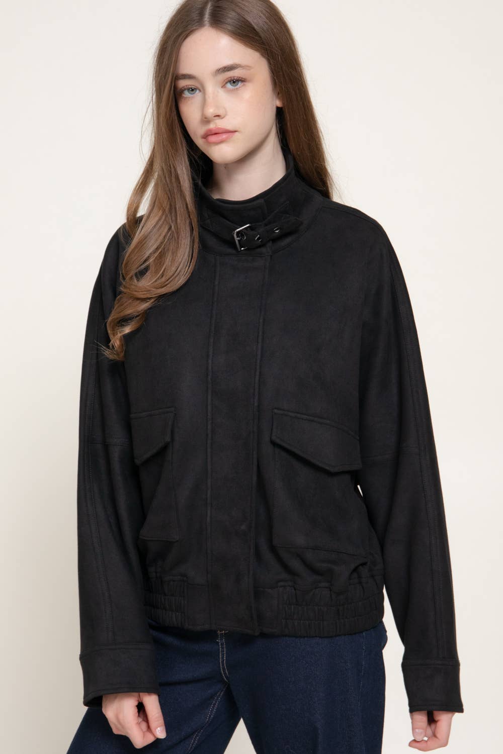 High Neck Faux Suede Jacket