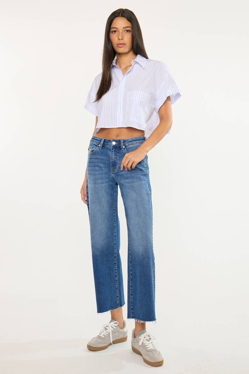 High Rise Crop Wide Leg Studded Jeans