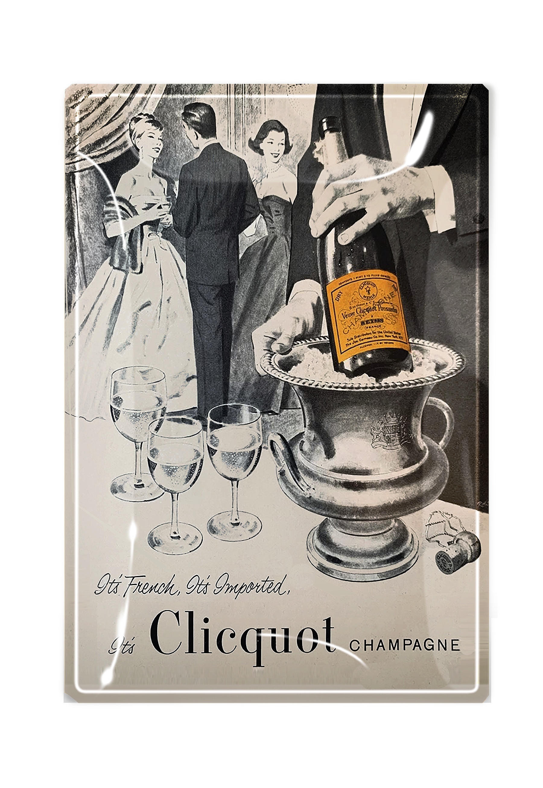 It's Clicquot Champagne Decoupage Glass Tray