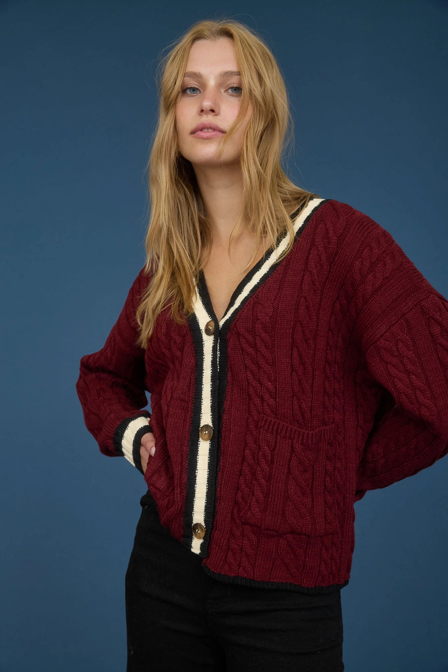 Contrast Stripe Boyfriend Cardigan