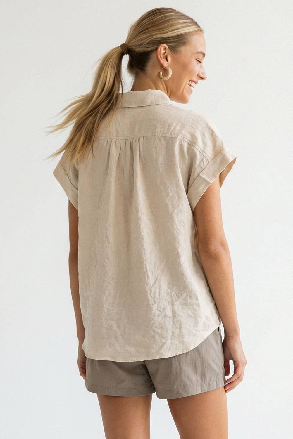 Cotton Short Sleeve Popover Blouse