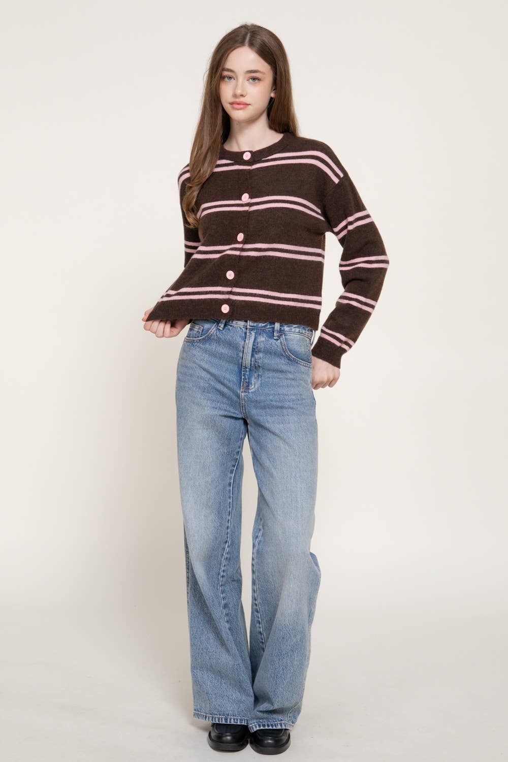Button Down Striped Cardigan