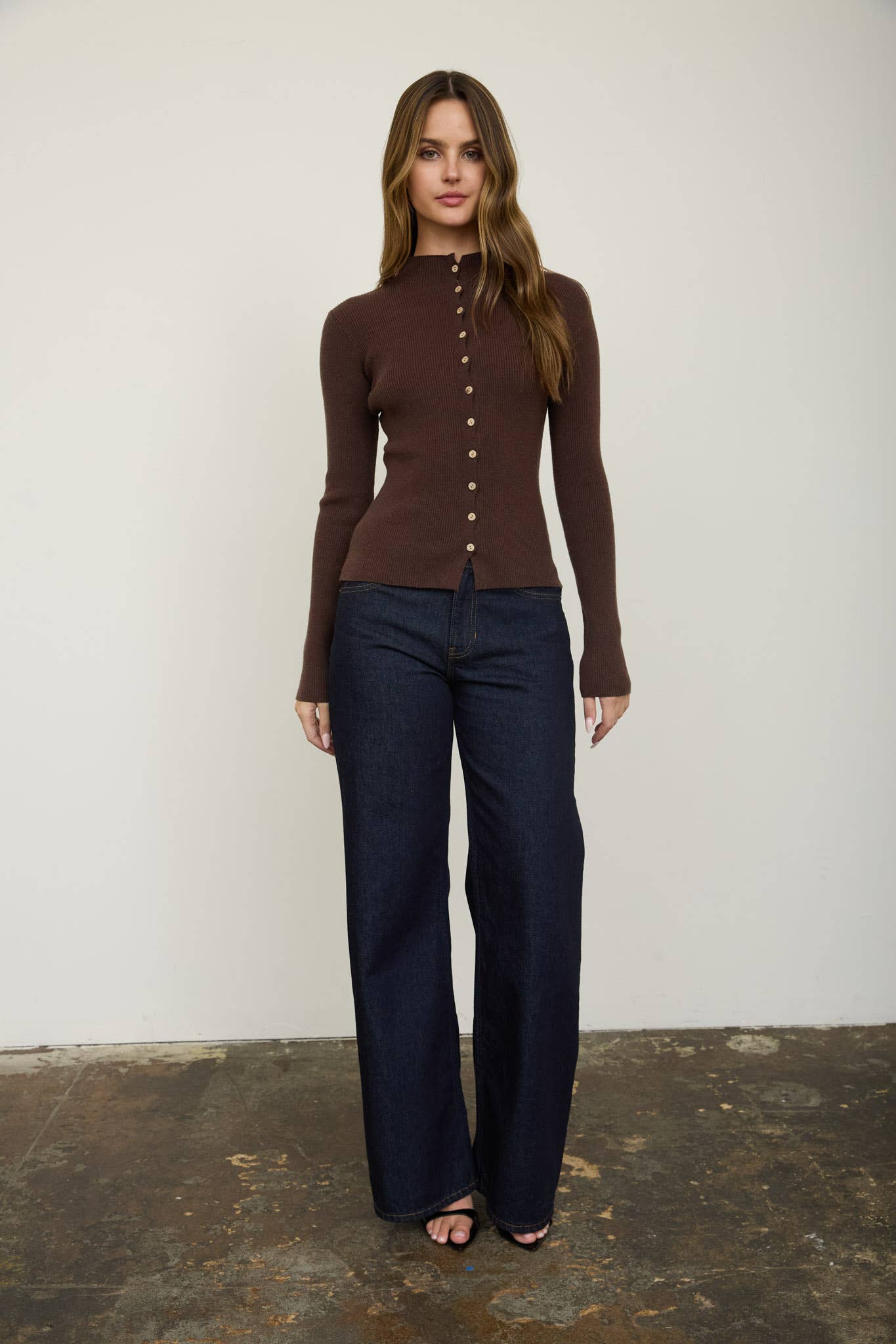 Mock Neck Button Knit Cardigan