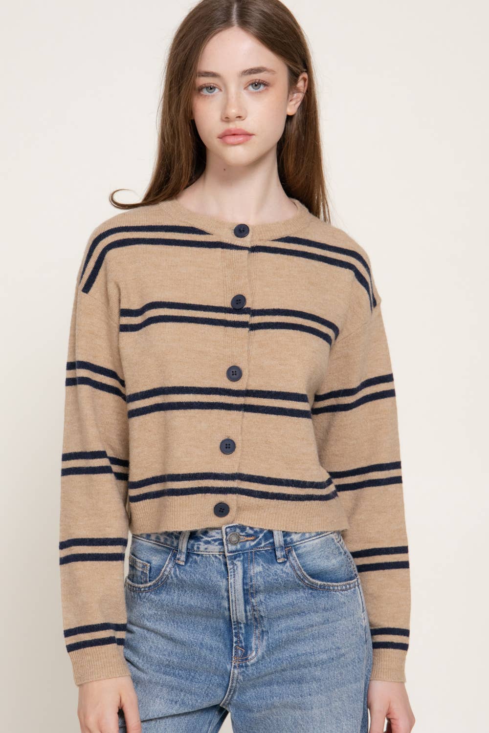 Button Down Striped Cardigan