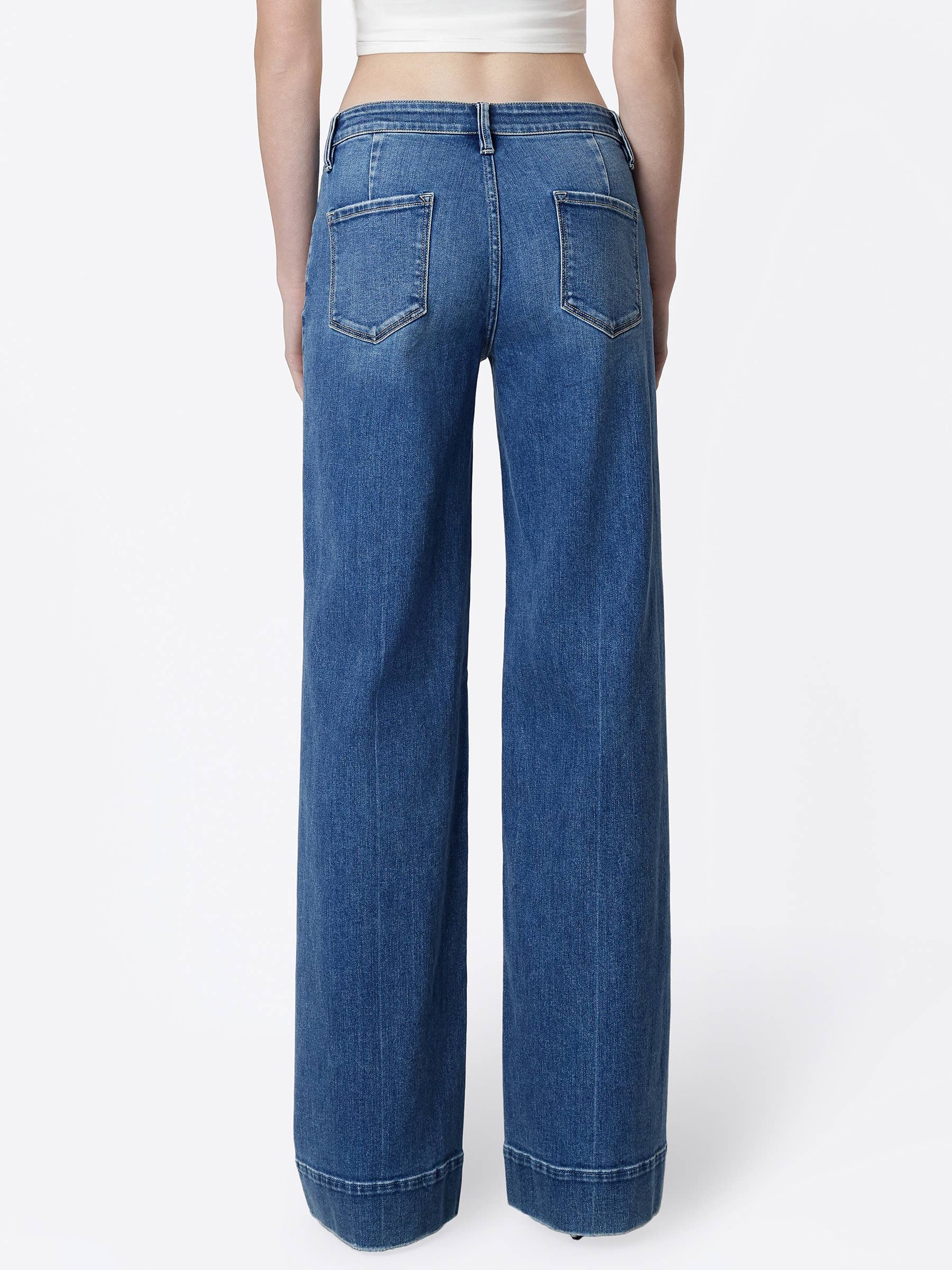 Low Rise Trouser Hem Dark Wash Wide Leg Jeans
