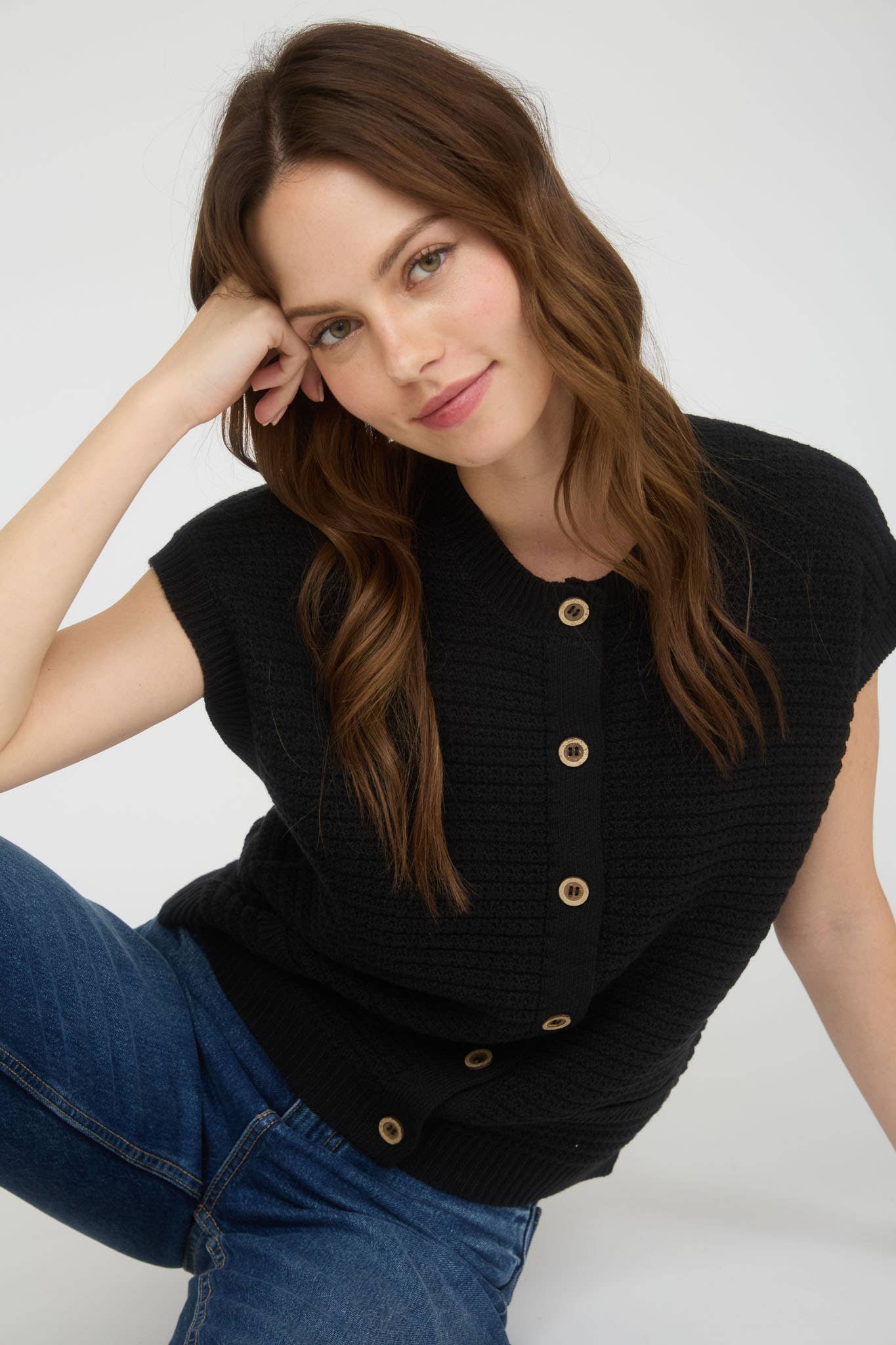 Textured Knit Cardigan Vest