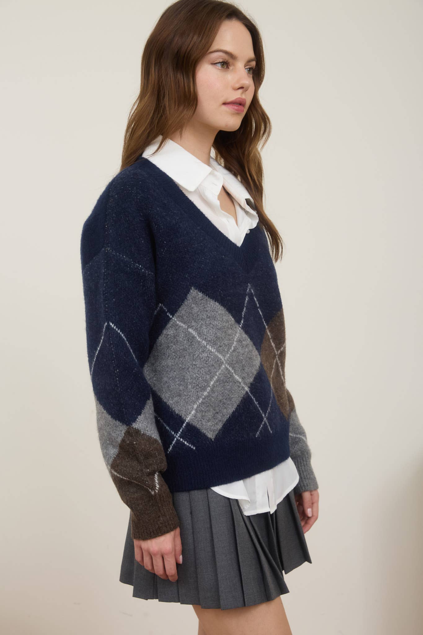 Argyle V-Neck Pullover Sweater
