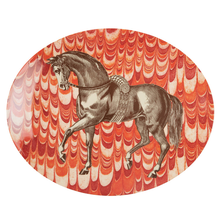 Equus Over Malamine Platter orange front | MILK MONEY milkmoney.co | white elephant gift ideas, gift, mother's day gift ideas, white elephant gift, gift shops near me, cute home decor, mother's day gift, cute home accents, handmade in USA, elegant home decor