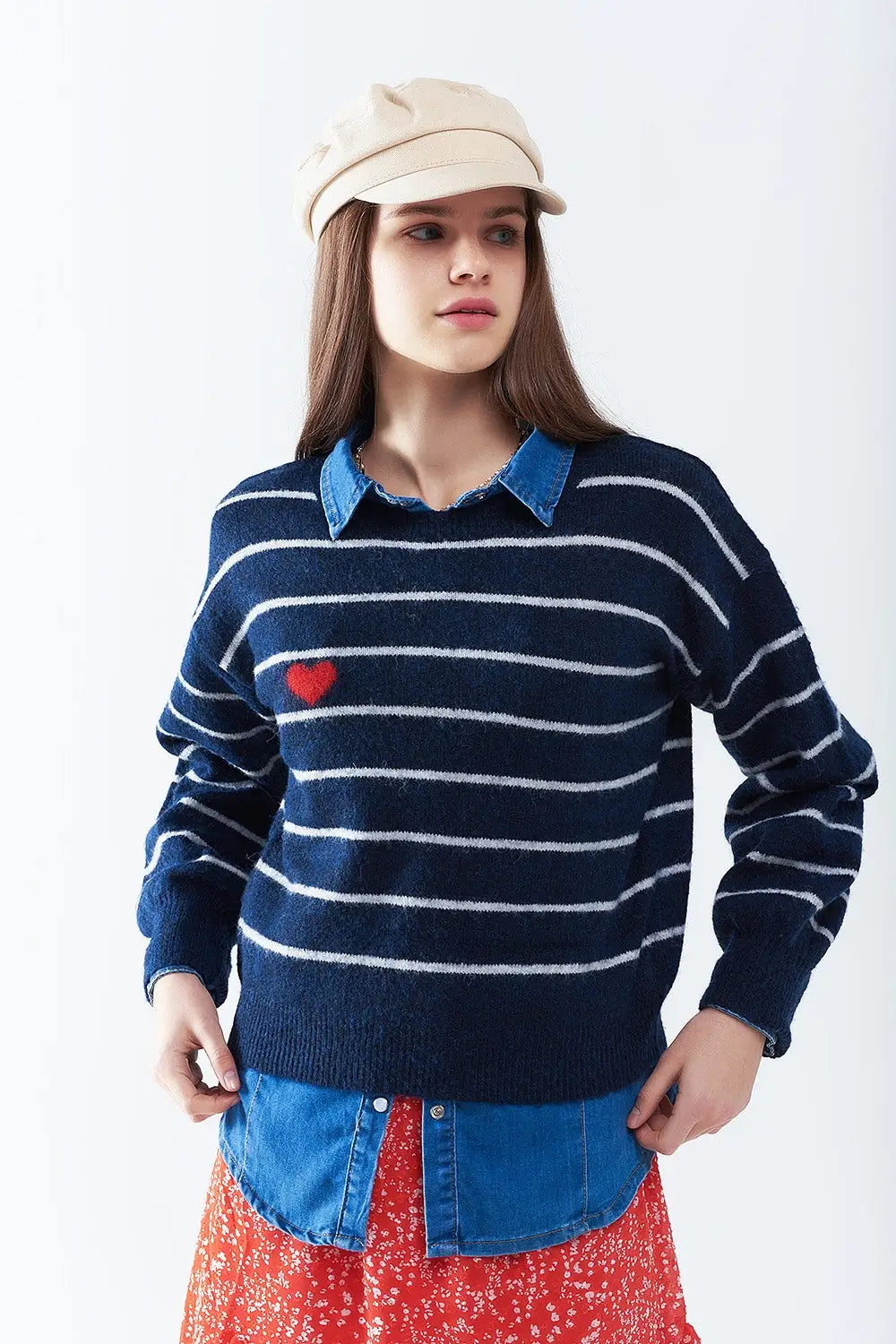Navy Stripe Sweater w/ Heart