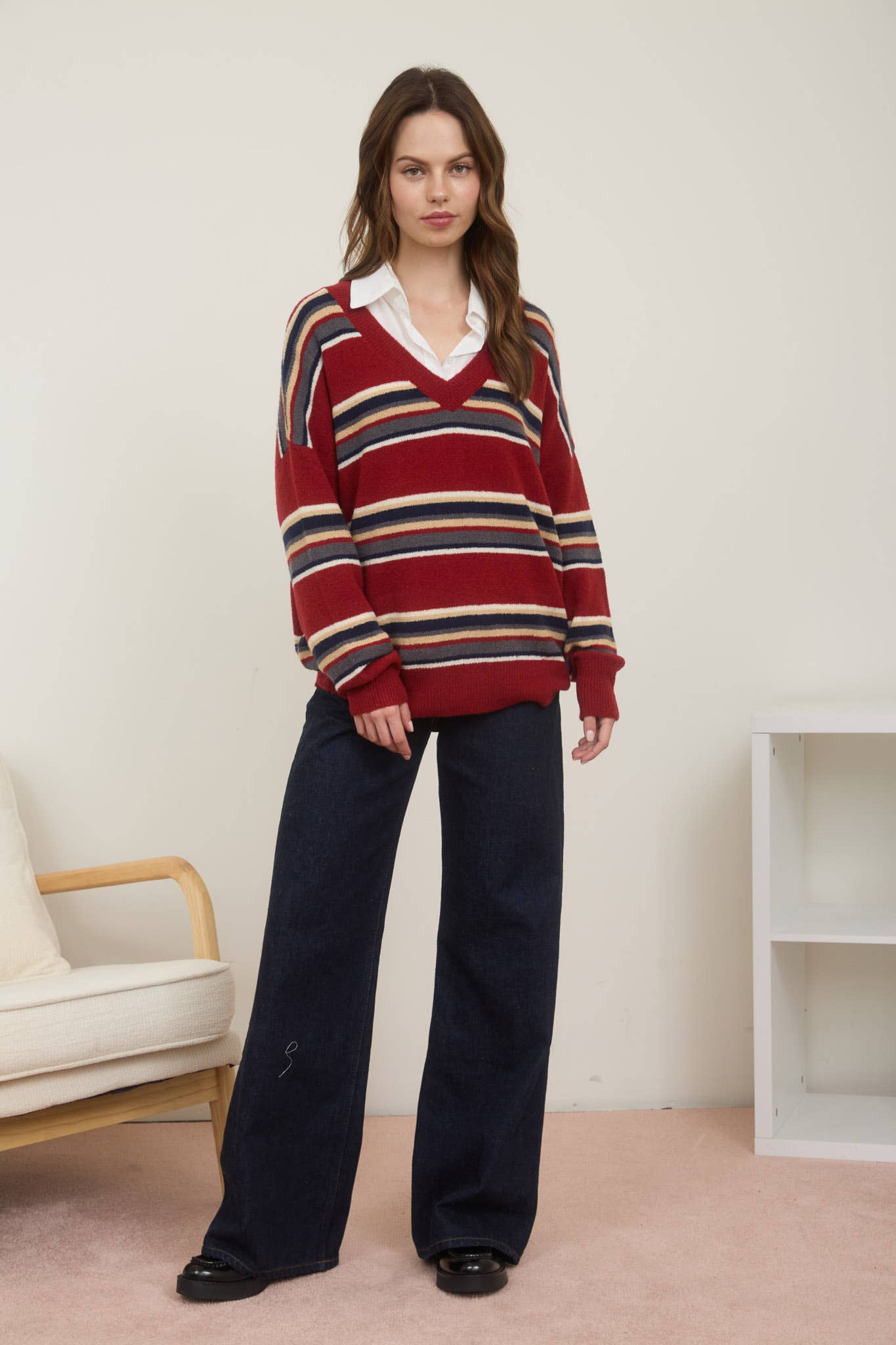 Stripe V-Neck Sweater