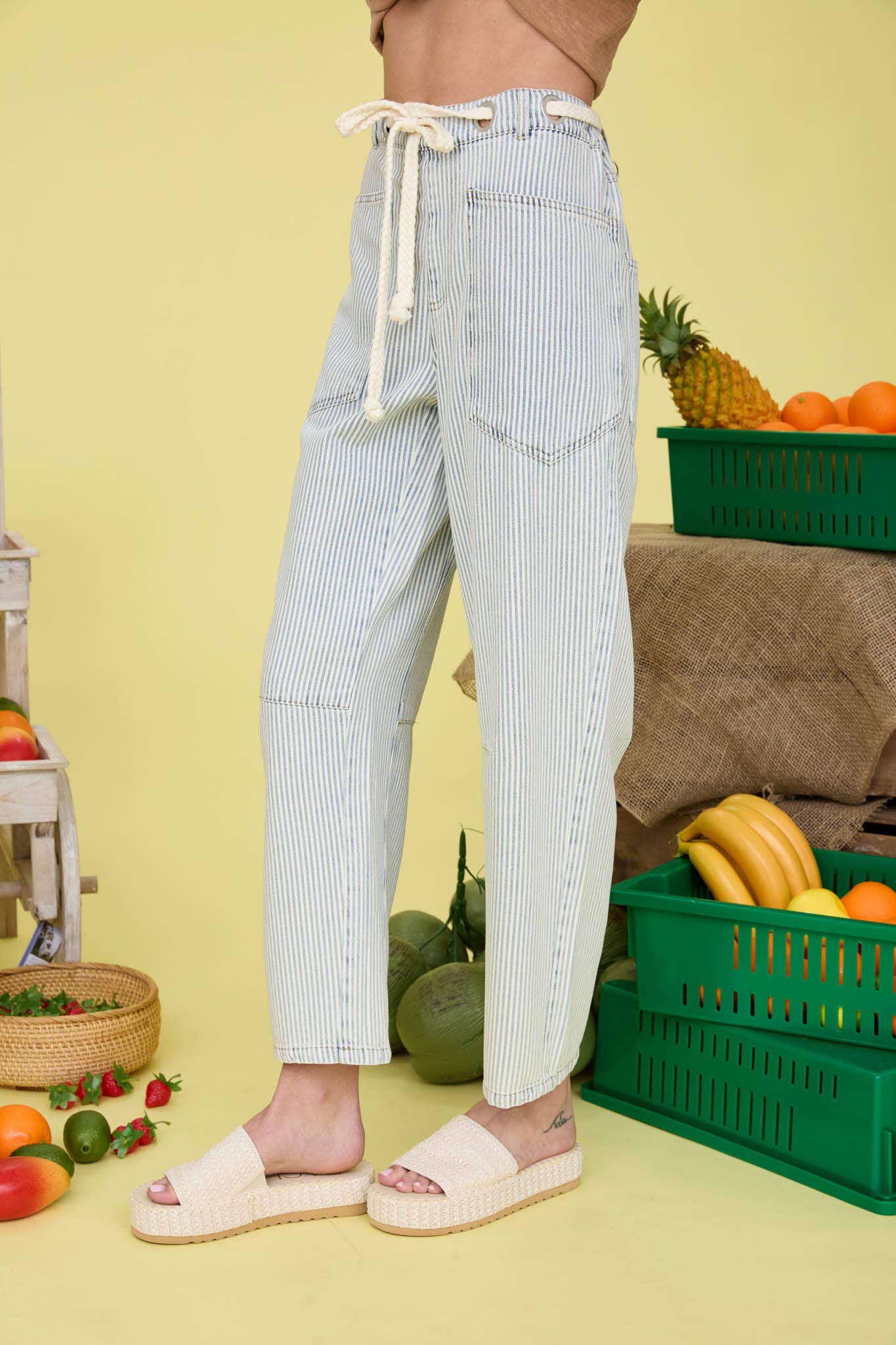 Eyelet Rope Waist Tie Jeans