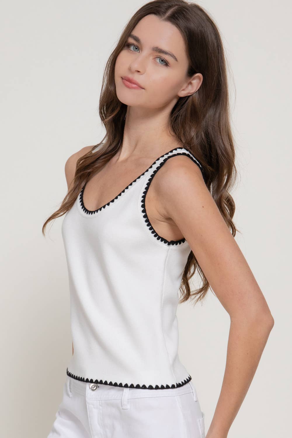 Embroidered Trim Sweater Tank