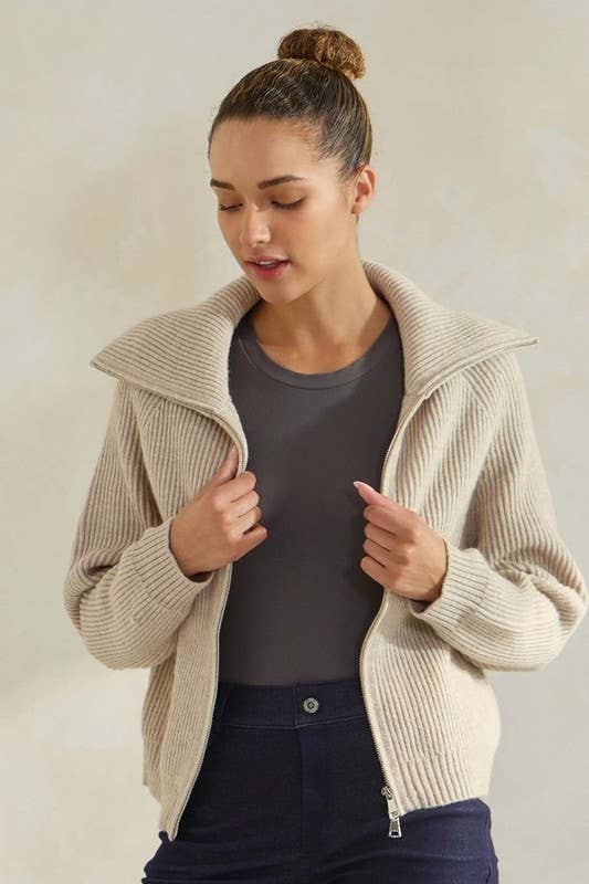 Funnel Neck Zip Cardigan