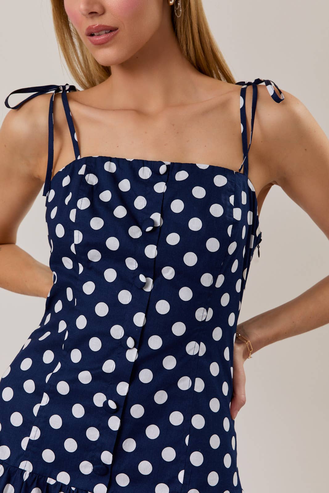 Drop Waist Button-Up Polka Dot Mini Dress