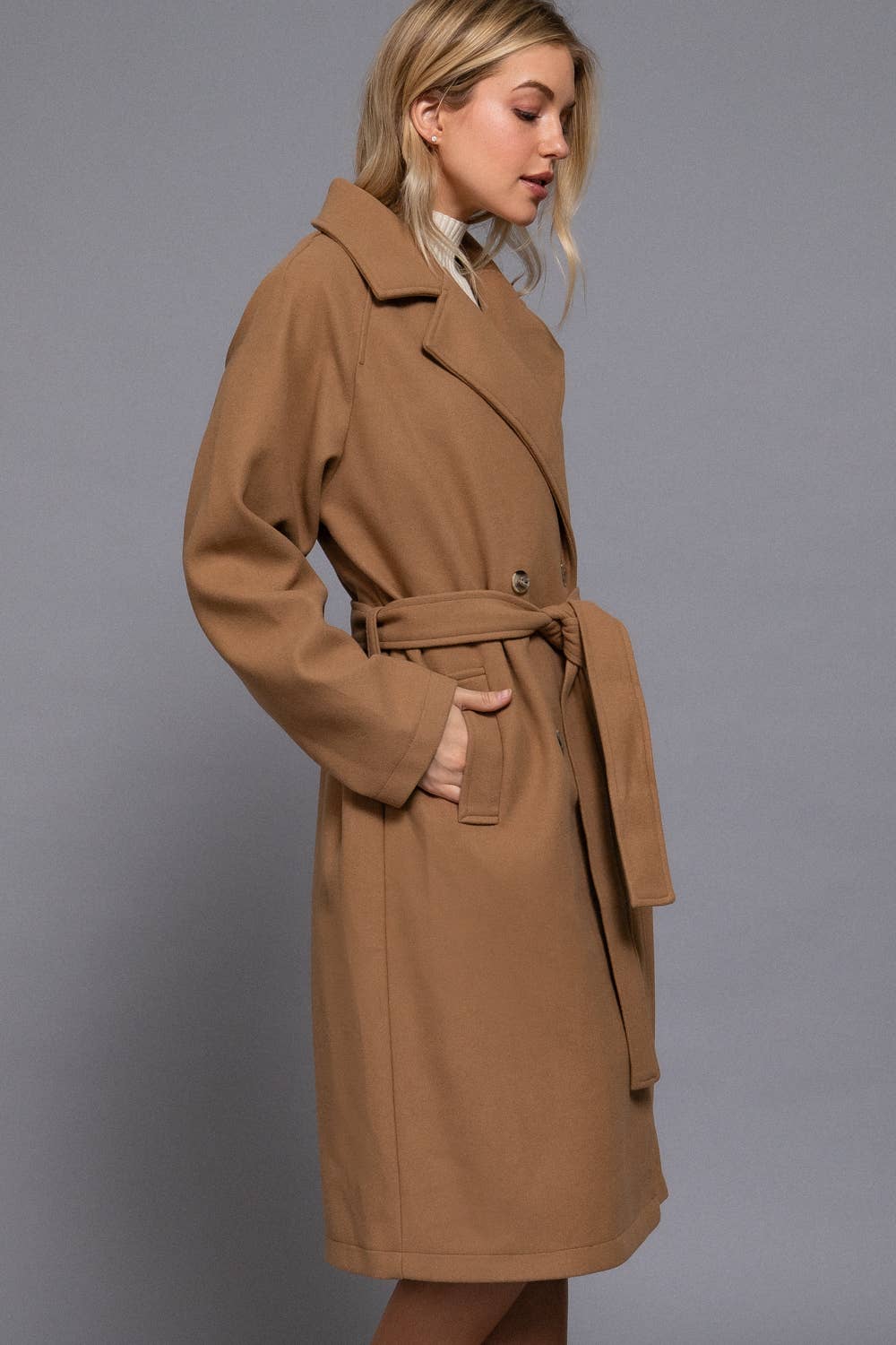 Double Breasted Button Felt Trench Coat