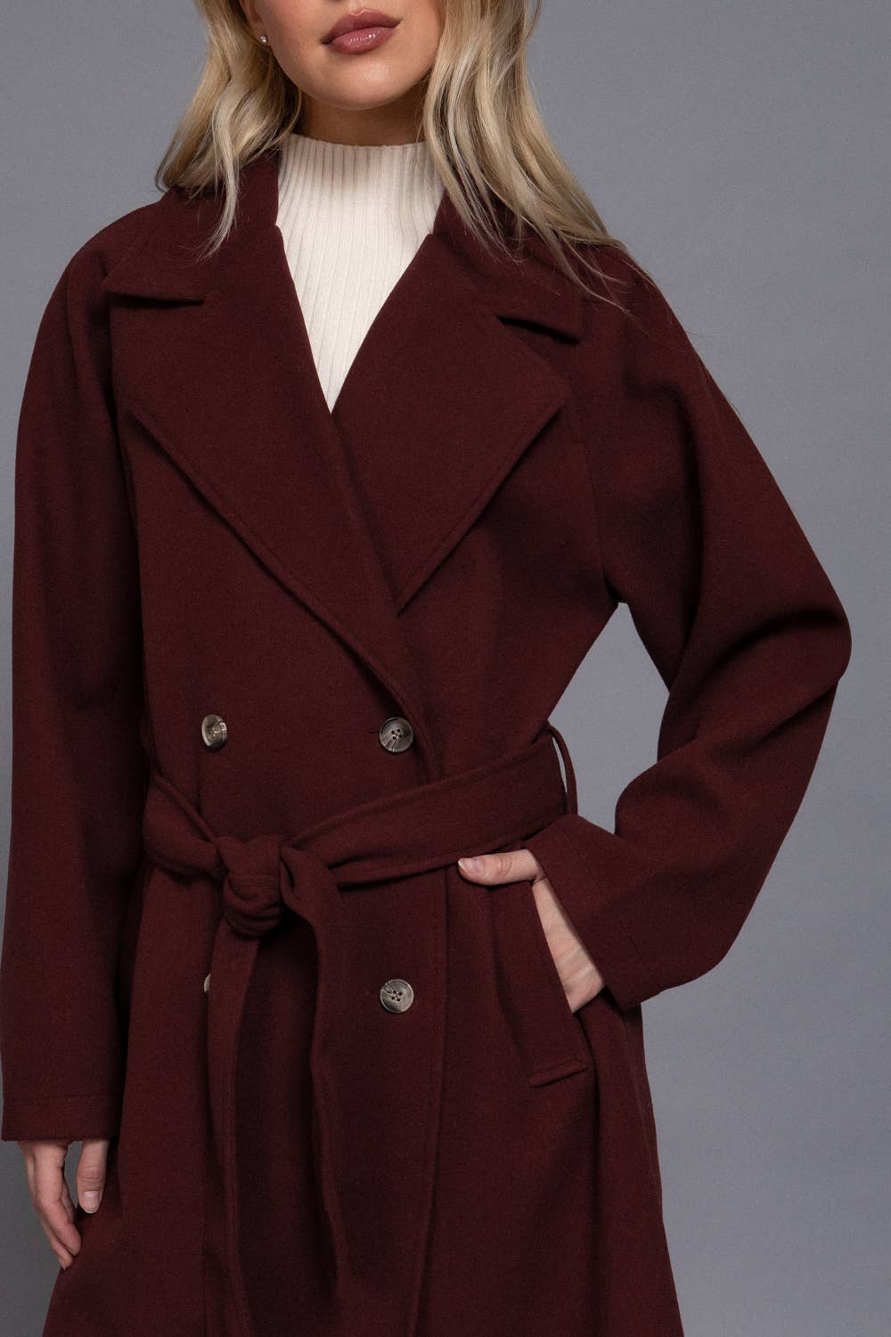 Double Breasted Button Felt Trench Coat