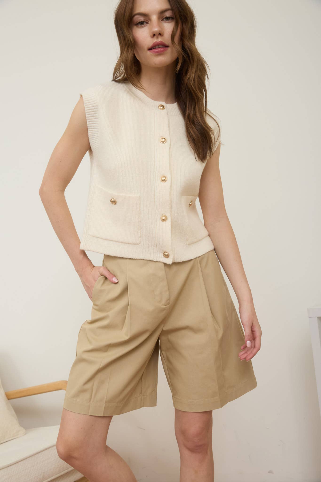 Gold Button Sleeveless Sweater