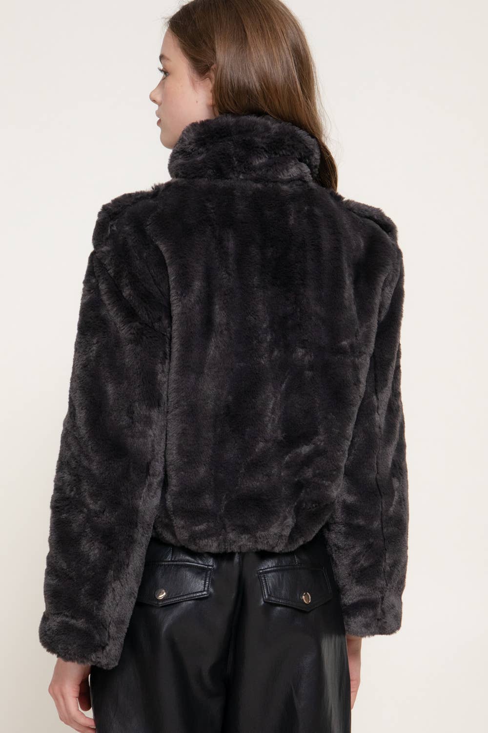 Funnel Neck Faux Fur Jacket