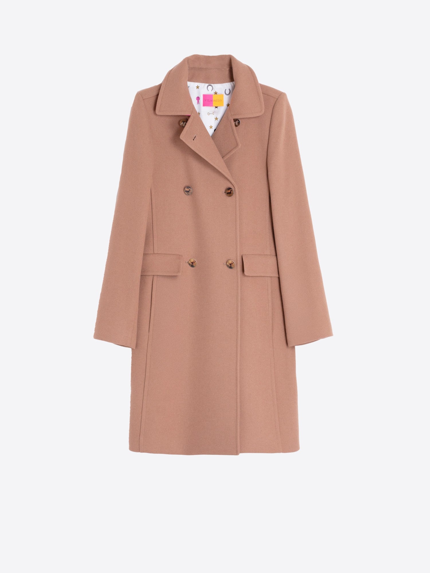 Vilagallo Camel Wool Double-Breasted Coat