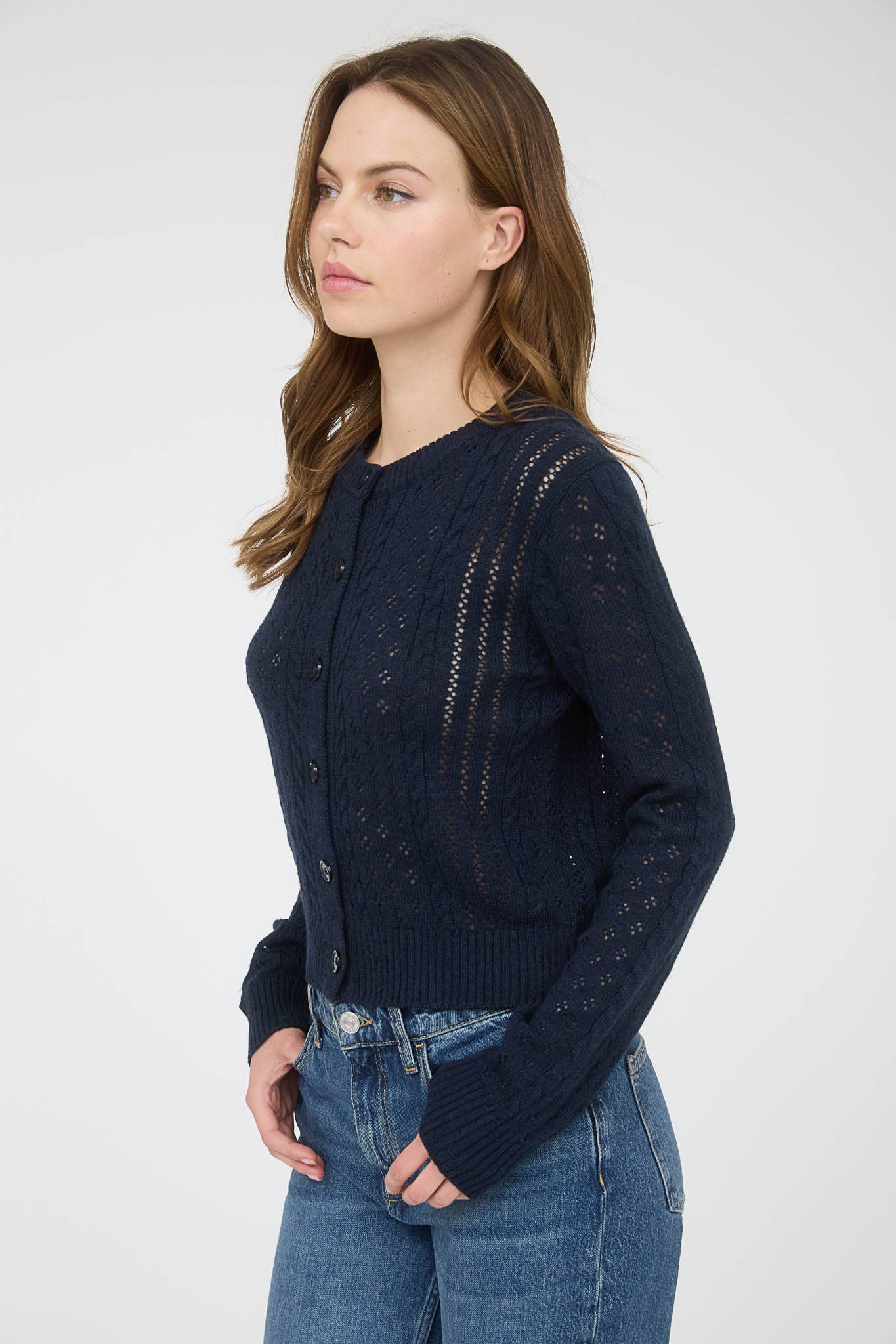 Navy Cable Knit Cardigan
