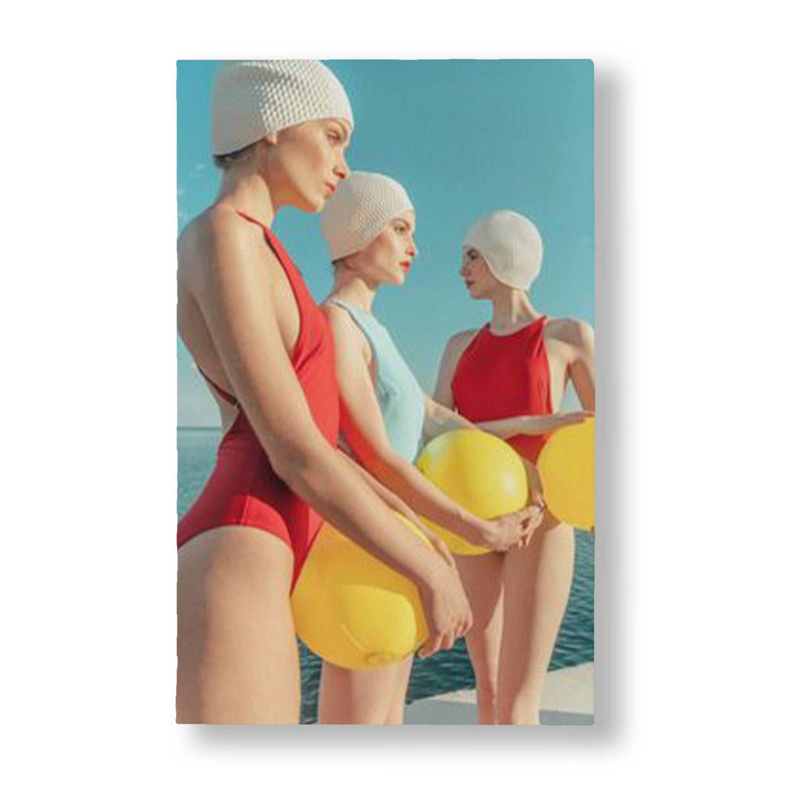 Vintage Beach Ball Swimers Photo Canvas Wall Art
