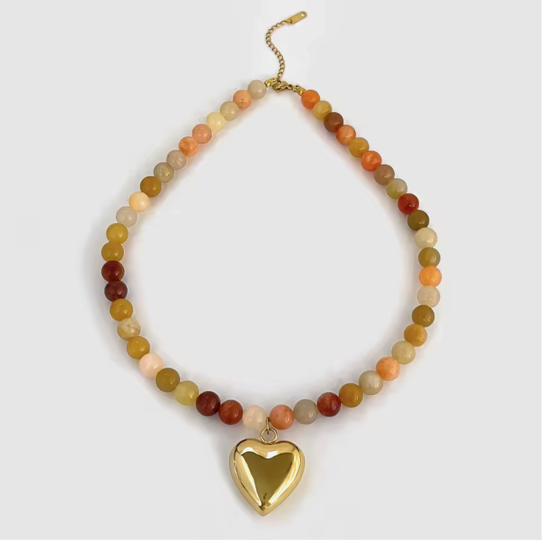 Colorful Bead Puffy Heart Necklace