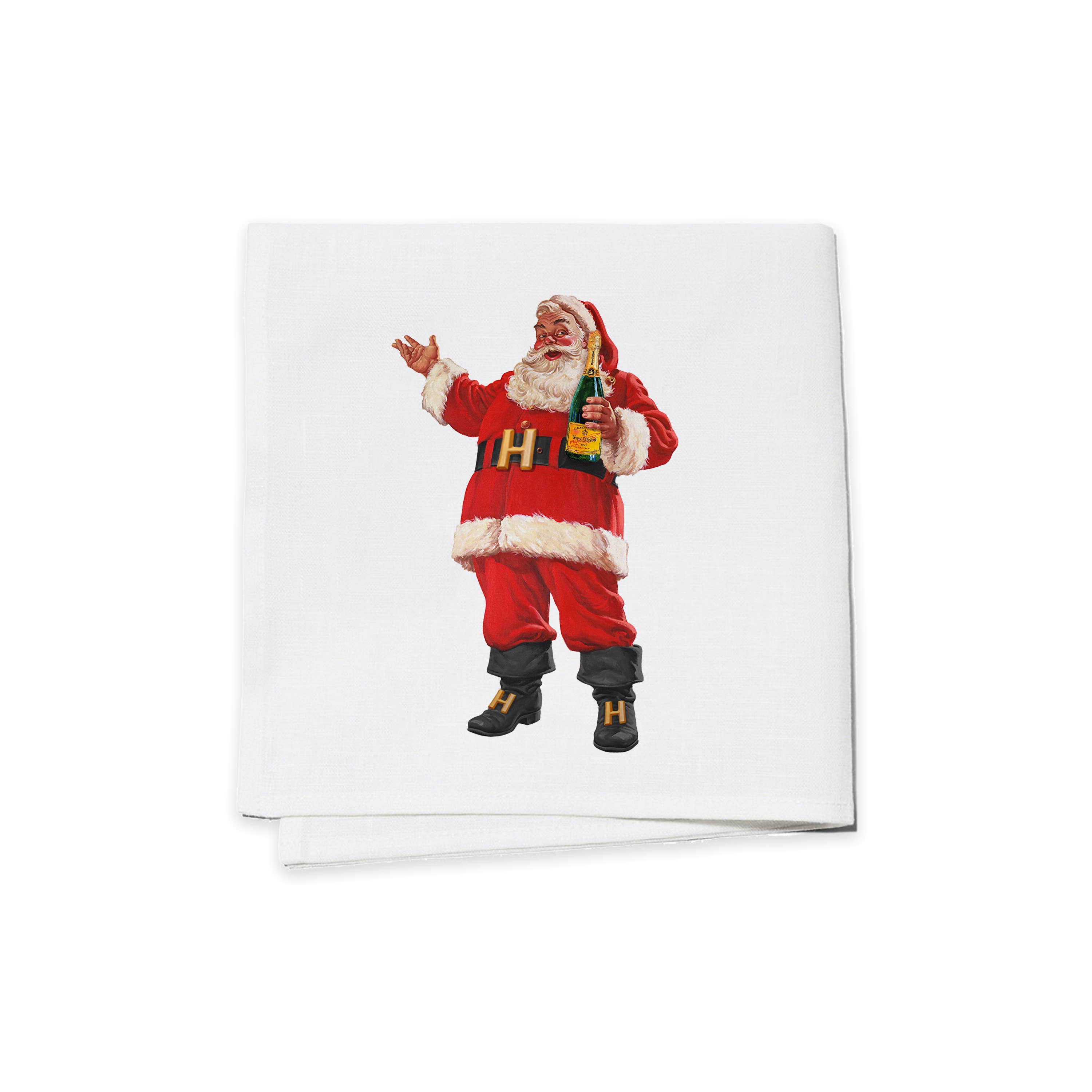 Set of 4 Red Santa Champagne Holiday Cocktail Napkins