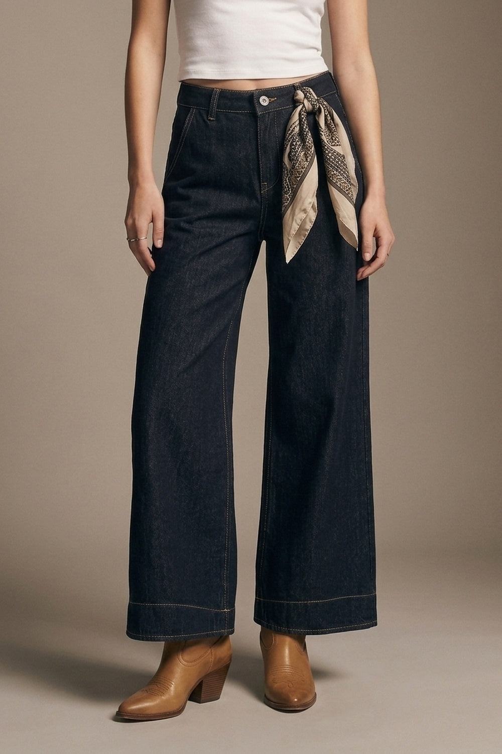 Wide-Leg Jeans w/ Contrast Stitching