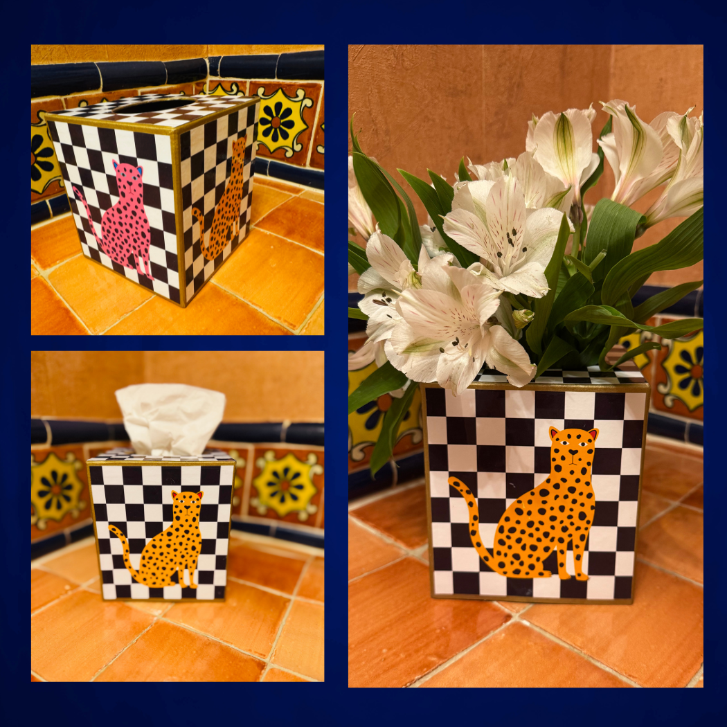 Tissue Box w/ Checkered Leopard