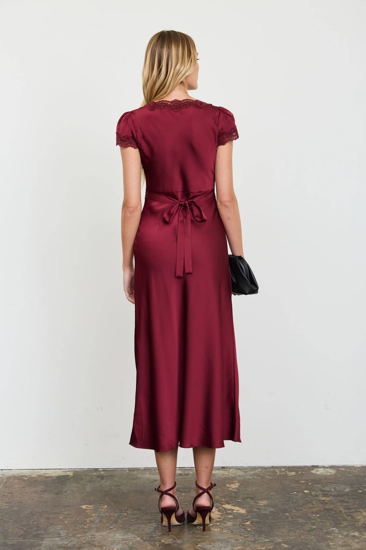 Satin Lace Trim Midi Dress