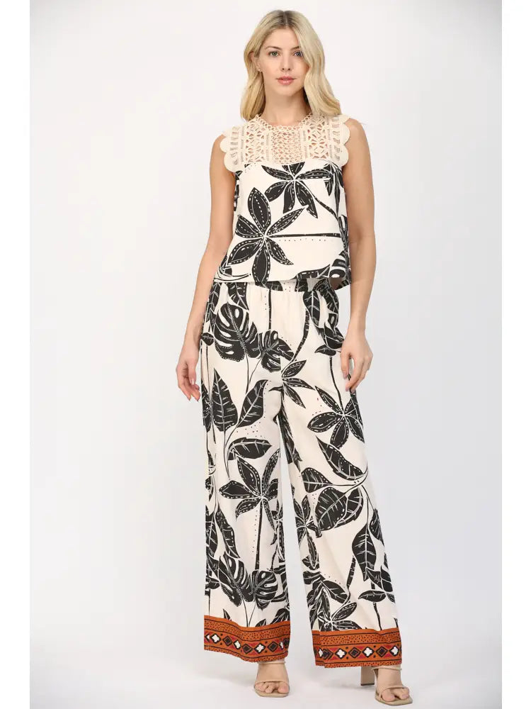 Tropical Print Linen Blend Pants