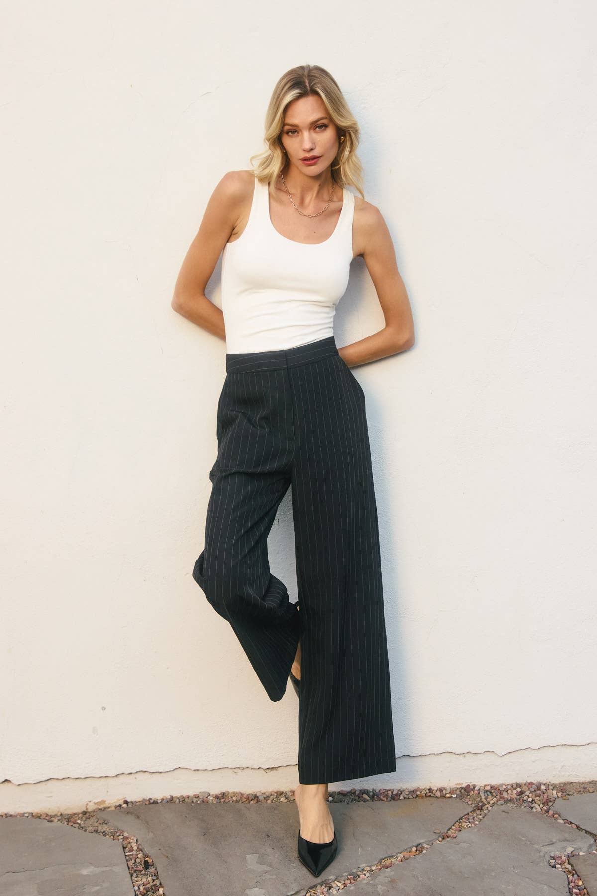 Pinstriped Wide Leg Trousers