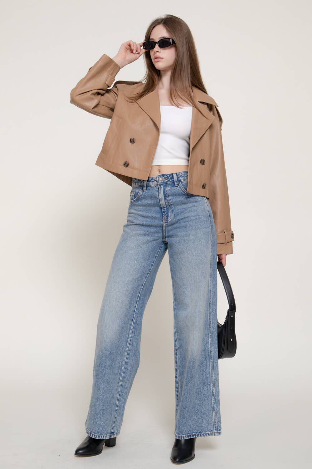 Faux Leather Cropped Trench Coat